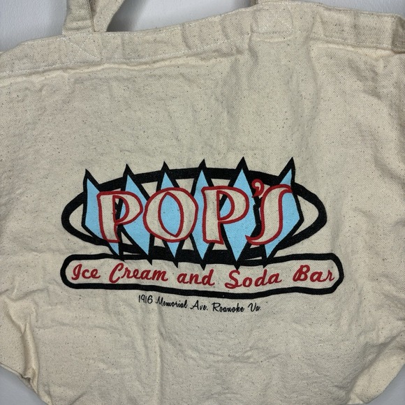 Canvas Tote Bag Pops Ice Cream And Soda Bar Ivory Logo Roanoke Virginia - Picture 2 of 4